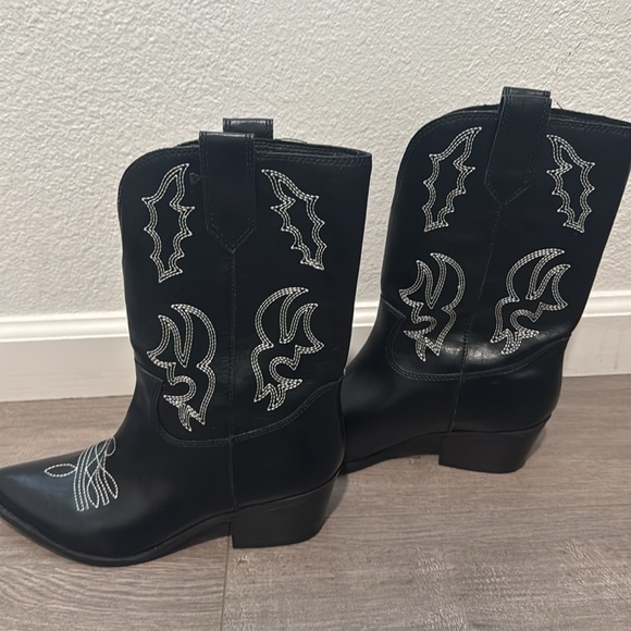 Western Calf Length Black Boots Size 9 - Picture 5 of 5